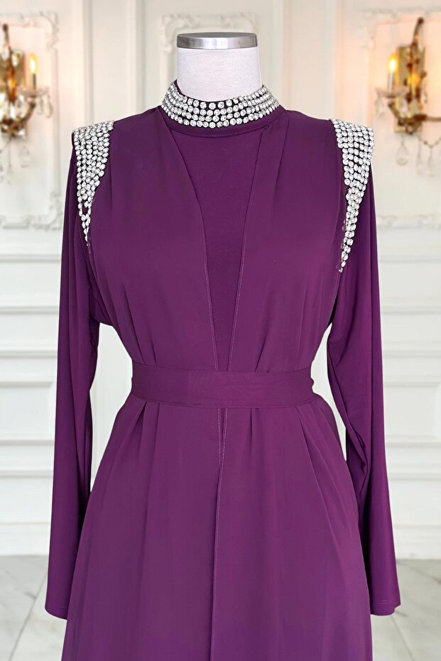 Zambak Abiye Elbise Mürdüm - 7