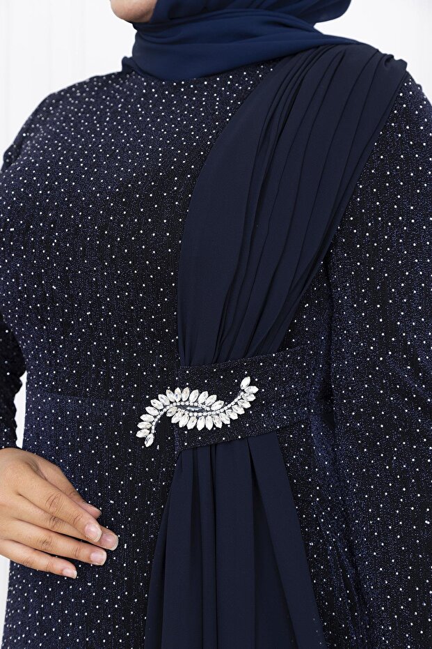 Nil Abiye Elbise Lacivert - 5