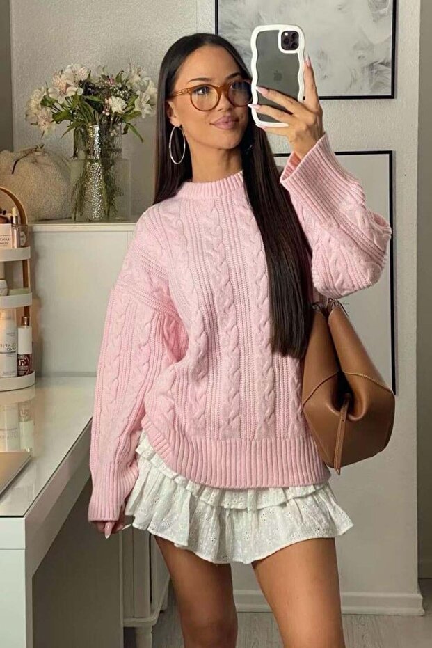 Pembe Triko Örme Kadın Kazak SH292 - 1