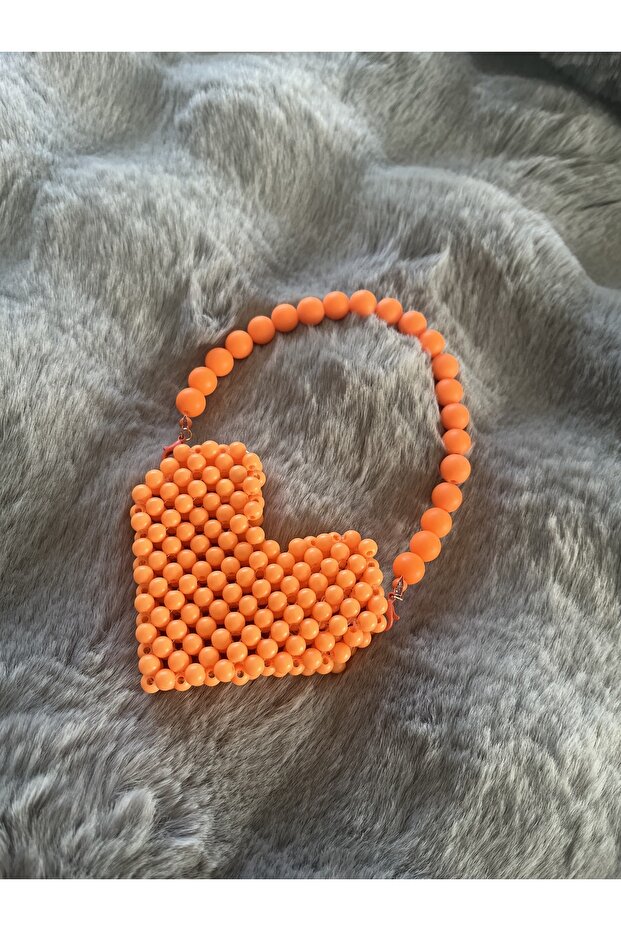 Orange Heart Bag Accessory Handmade Beaded Bag Ornament