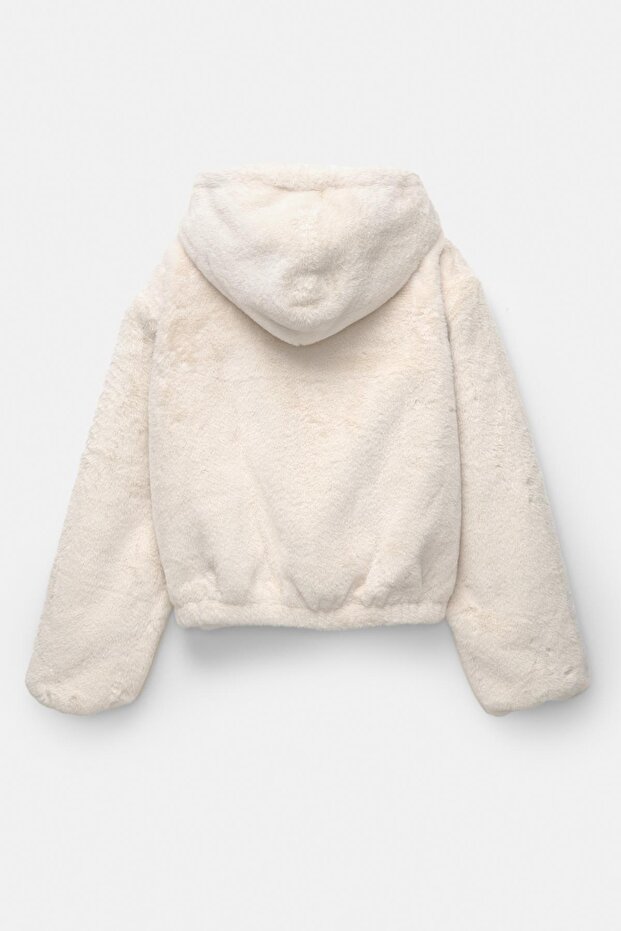 Kapüşonlu suni kürk ceket - 7