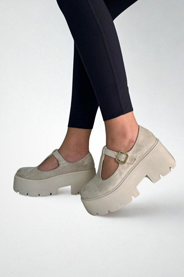 Beige Suede Thick Sole Women's Loafer P7014