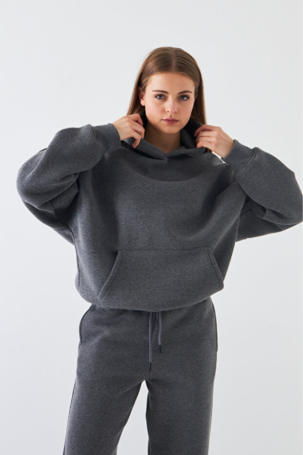 Unisex Oversize Sweatshirt Hoodie Basic Smoked Melange – Hooded, Kangaroo Pocket, 3 Thread Ribbed