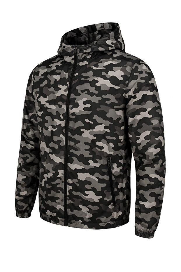 Camouflage Patterned Hooded Raincoat - 1
