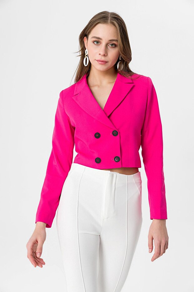 Women's Short Buttoned Blazer Jacket 250218 - 260314