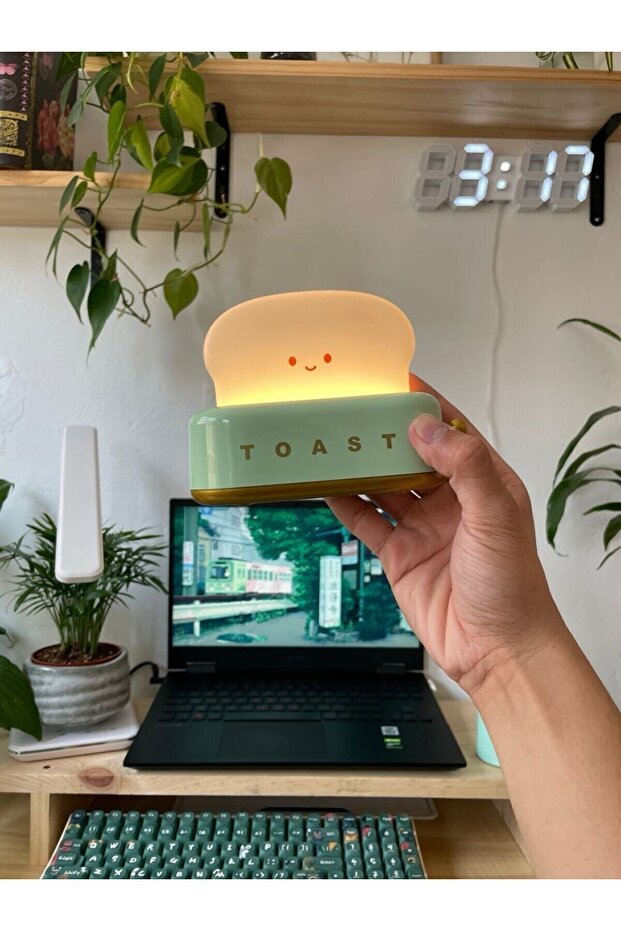 Light Yeşil Tost Gece Lambası – Şarjlı & Pilli LED, Sevimli Tasarım ve Hediyelik - 4