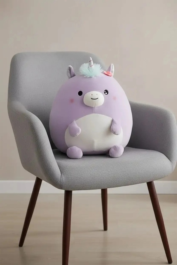 Tombul Serisi Yuvarlak Peluş Oyuncak - Mor Unicorn - 1