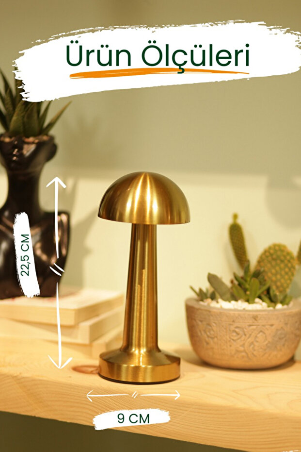 Mantar Model GOLD Kasa Dimmerli Şarjlı Retro Masa Lambası - 4