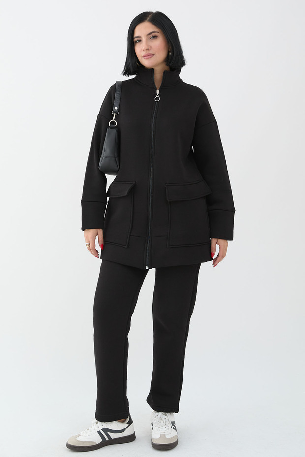 Two Pocket Zippered Suit Black