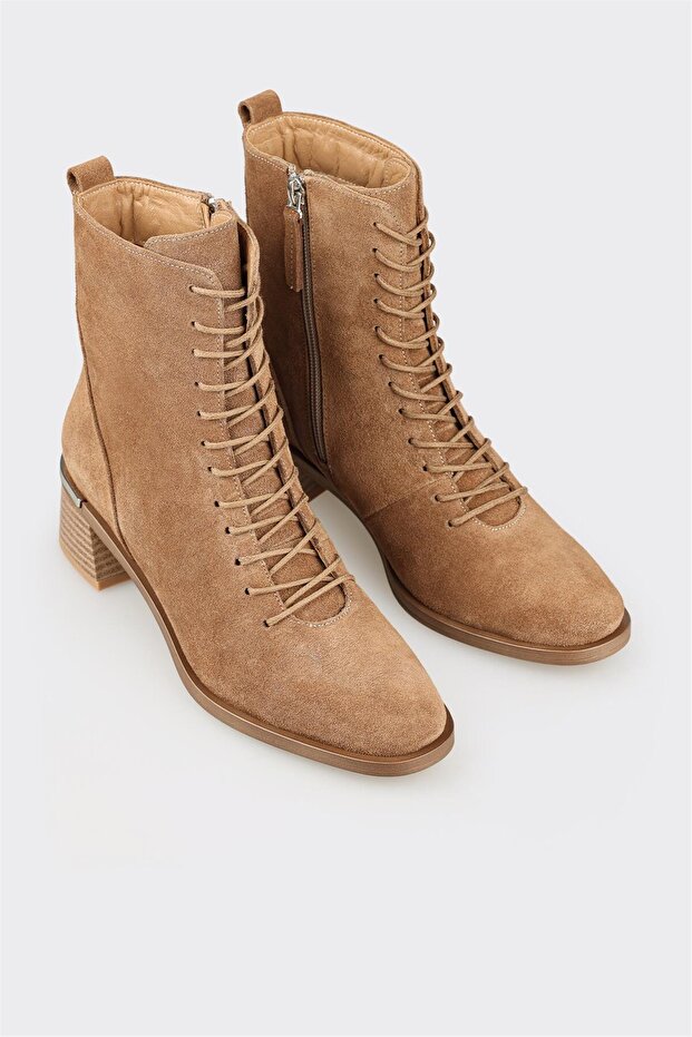 Taba Deri Kadın Topuklu Bot - 2