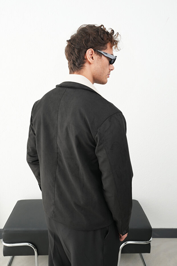 Regular Kalıp Gömlek Yaka Süet Erkek Mont - 4