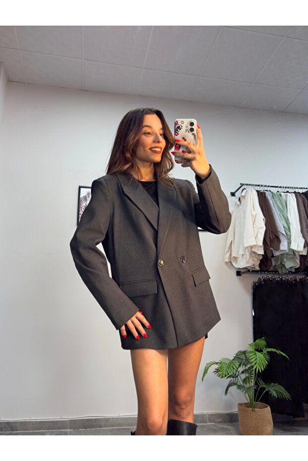 Füme Düğmeli Blazer Ceket - 2