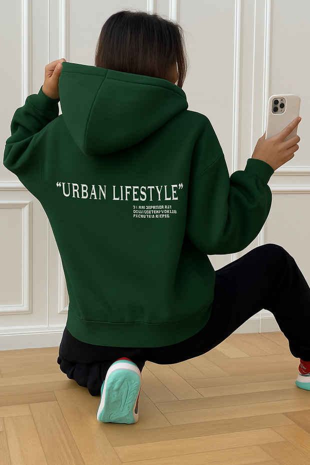 Unisex 3 Thread Kangaroo Pocket Hooded Sweatshirt Urban Lifestyle Printed Comfortable Casual Style