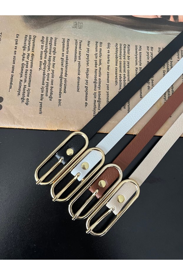 4-Pack Deal Product Gold Buckle Thin Belt, Trouser Belt, Shirt Belt, Coat Belt, Dress Belt