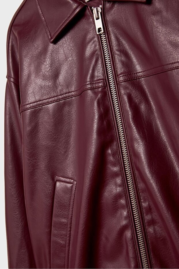 Oversize suni deri ceket - 7