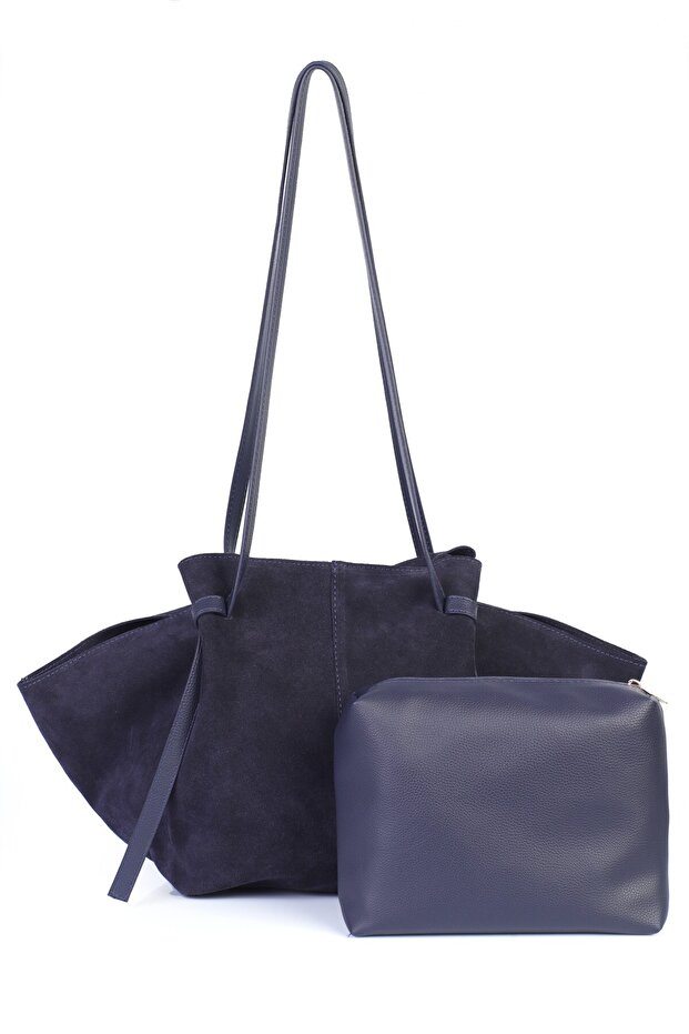 Ange Large Volume Leather Suede Shoulder Bag