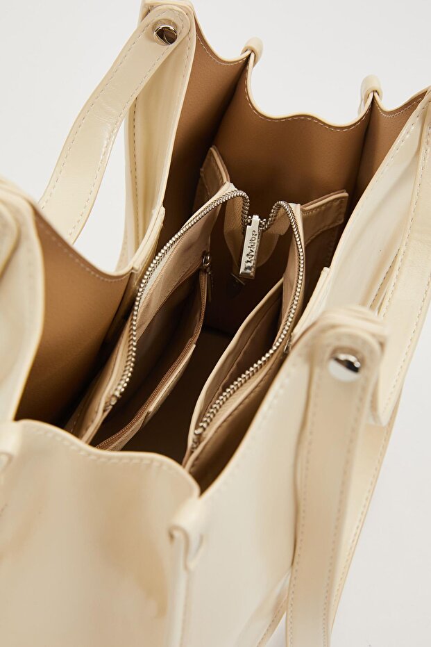 Beige Double Compartment Large Shoulder Bag - 3