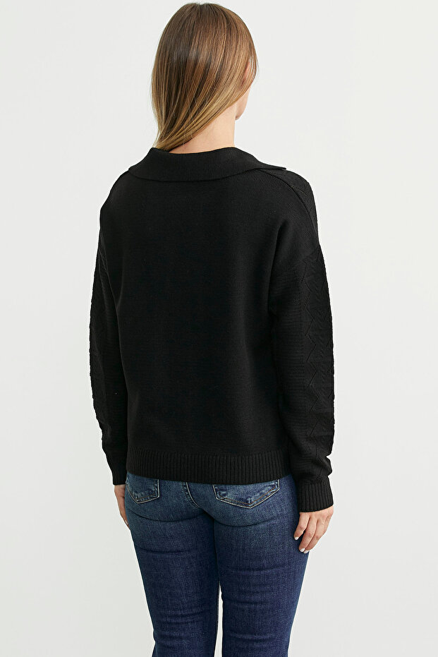 سترة تريكو بياقة بولو - أسود - 5