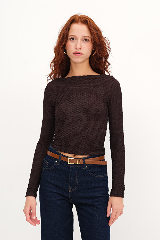 Dokulu Uzun Kollu Bluz B0597 - 5