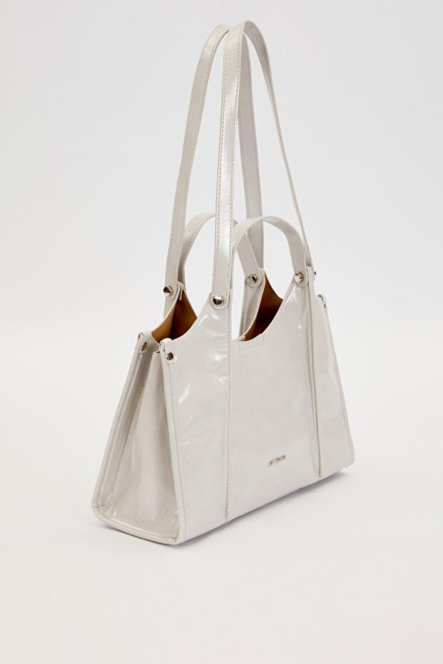 حقيبة كتف كبيرة ذات عينين باللون الرمادي - 2