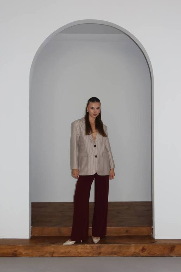 Çizgili Lacivert Blazer Ceket - 6