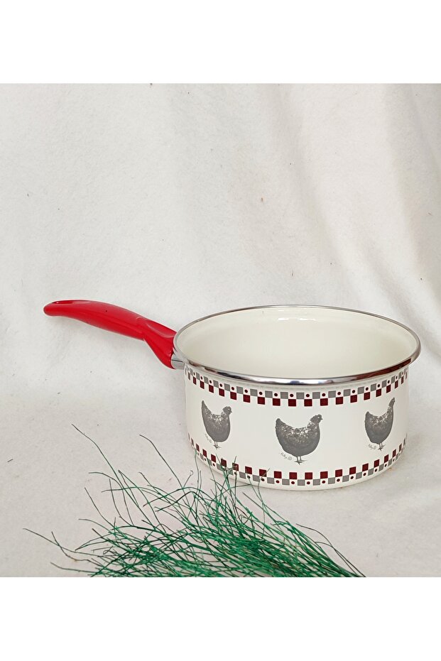 Kara Tavuk Enamel Pan Saucepan 2 Liters 19 cm Diameter Casserole Red Handle