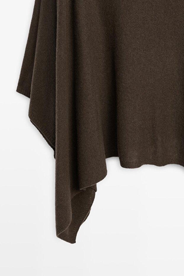 %100 yün asimetrik triko panço - 7