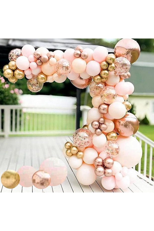 85 Pieces Rosegold Pink Gold Transparent Skin Color Balloon Chain Set