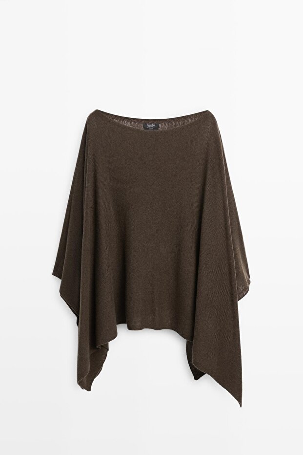 %100 yün asimetrik triko panço - 5