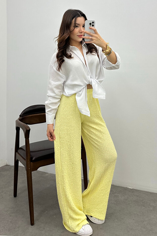 Women's Butter Yellow High Waist Lycra Flowy Relax Bubble Pants