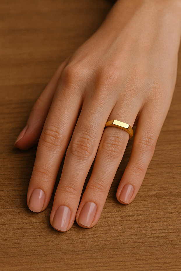 Minimalist Tasarım Sarı Kaplama 925 Ayar Gümüş Yüzük – Unisex İnce ve Şık Model - 2