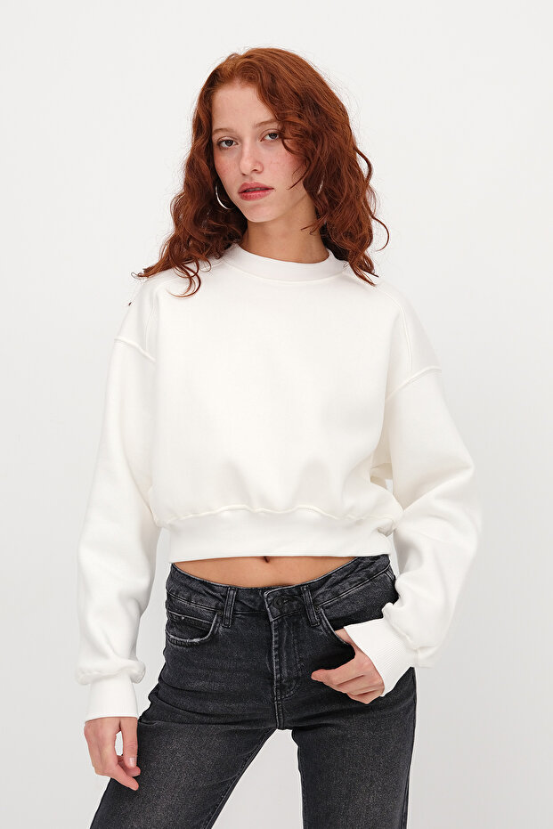 Şardonlu Bisiklet Yaka Basic Sweatshirt S3812-İ13 - 1
