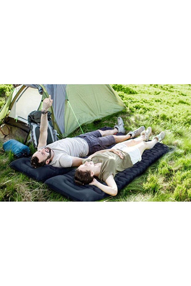 Inflatable mattress with built-in pump for one person, tourist, self-inflating. - 6