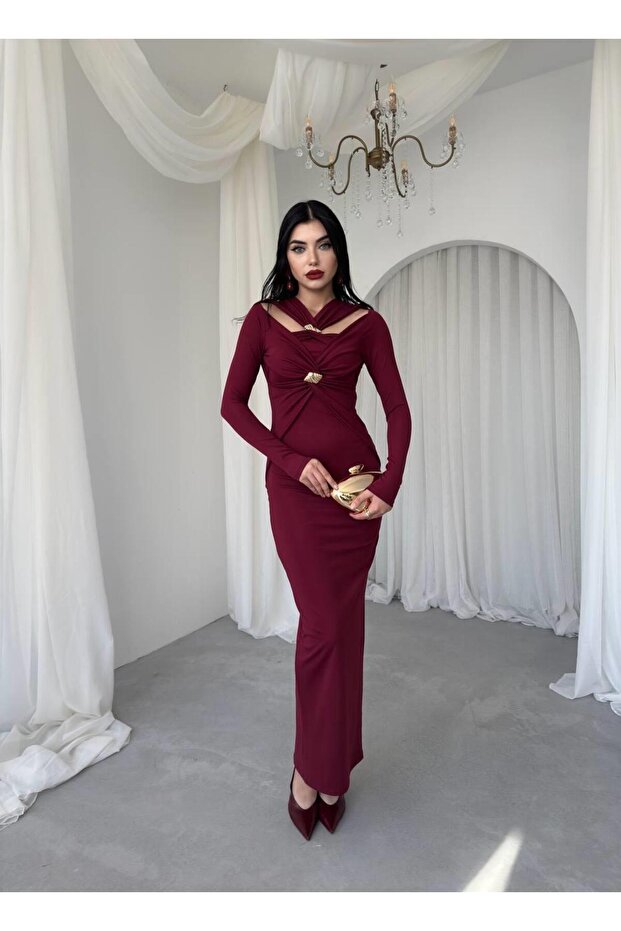 Dande Broş Detaylı Elbise - 1