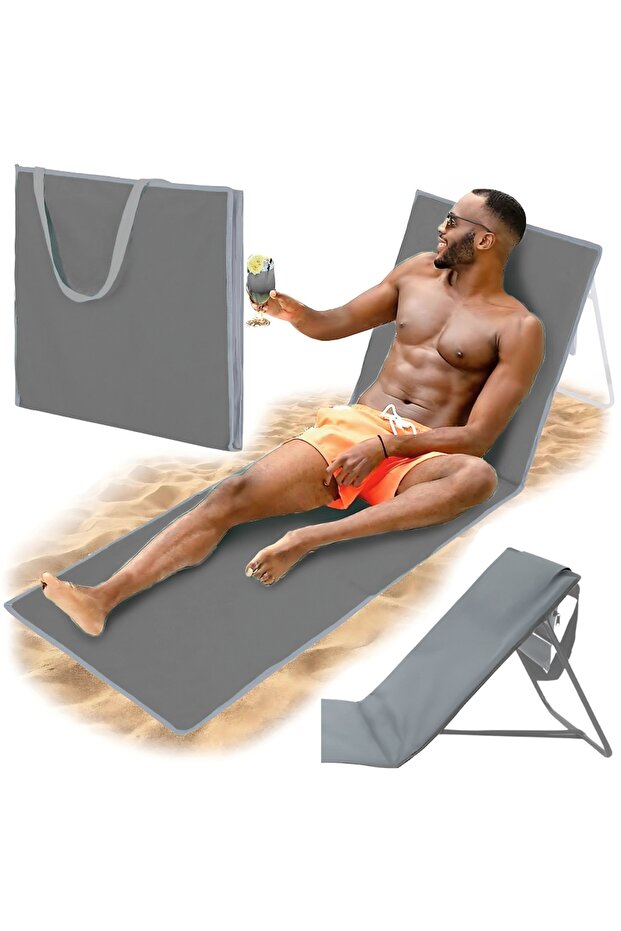 Beach Mat, Foldable Lounger with Backrest, Sunbathing, Lightweight 2-in-1 Bag - 1