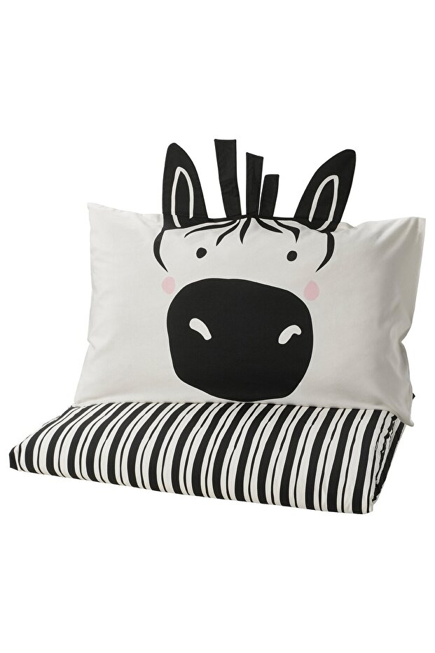NATTHÄGER Duvet cover and pillowcase, black white/zebra, 150 x 200/50 x 80 cm