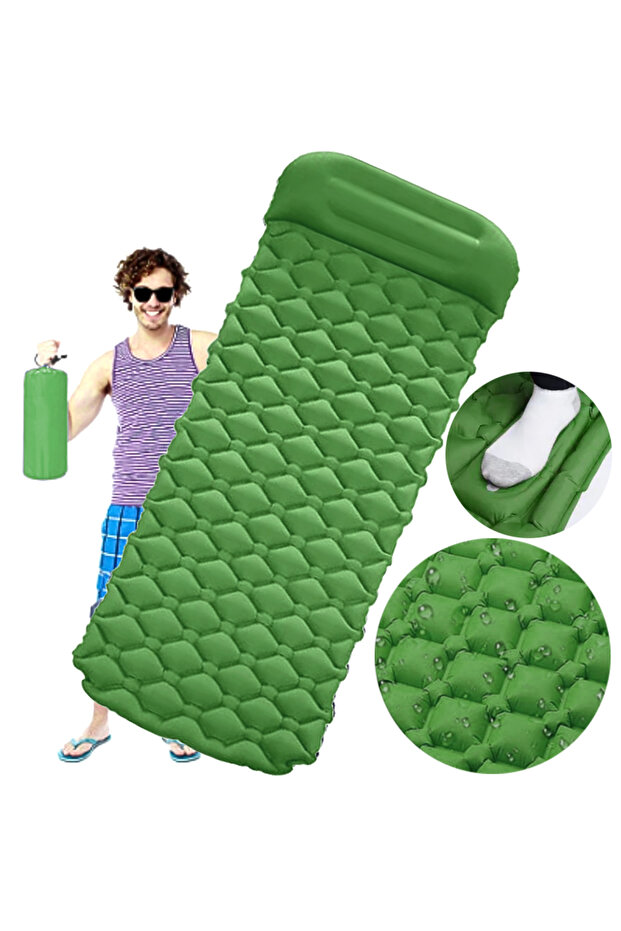 Inflatable mattress with built-in pump for one person, tourist, self-inflating. - 1