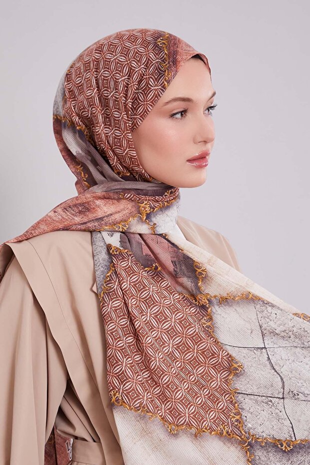 شال قطني بنمط مختلط باللون البنفسجي - 1