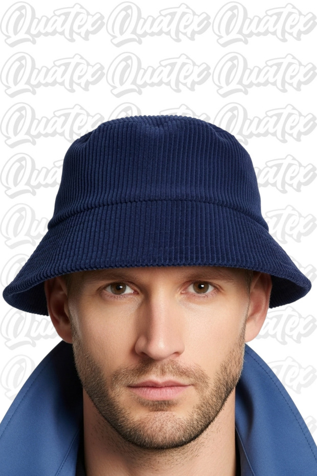 Kadife Kumaş Bucket Şapka - Lacivert %100 Kadife Kumaş Unisex Model - 2