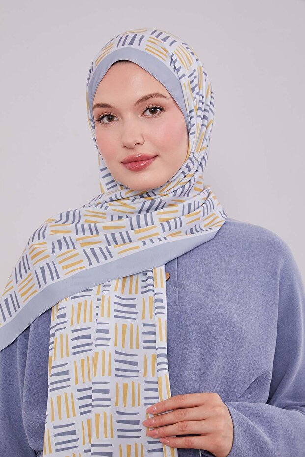 Gray Square Line Pattern Club Shawl - 3