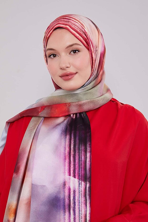 Red Marbled Pattern Twill Shawl - 3