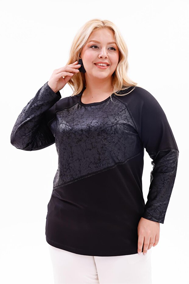 بلوزة كبيرة الحجم بتأثير جلدي - 5