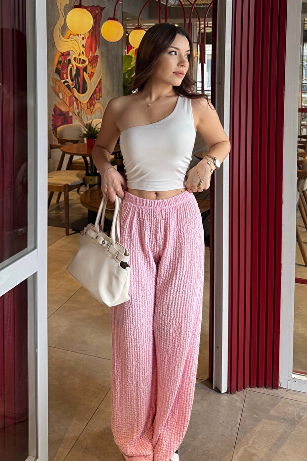 Women's Pink High Waist Lycra Flowy Relax Bubble Pants