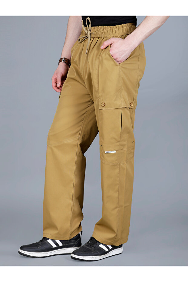 Men Solid Cargo Pants with Drawstring - 4
