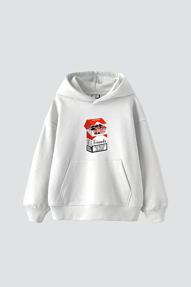 Friends Smoke Printed Oversize Unisex White Hoodie