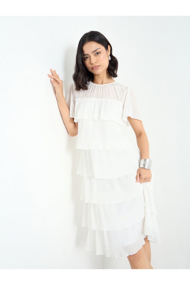 Women Layered Plisse Knee Length Dress