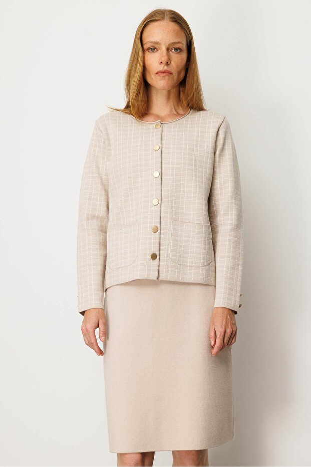 Kadın Triko Düz Basic Etek Bej - 2