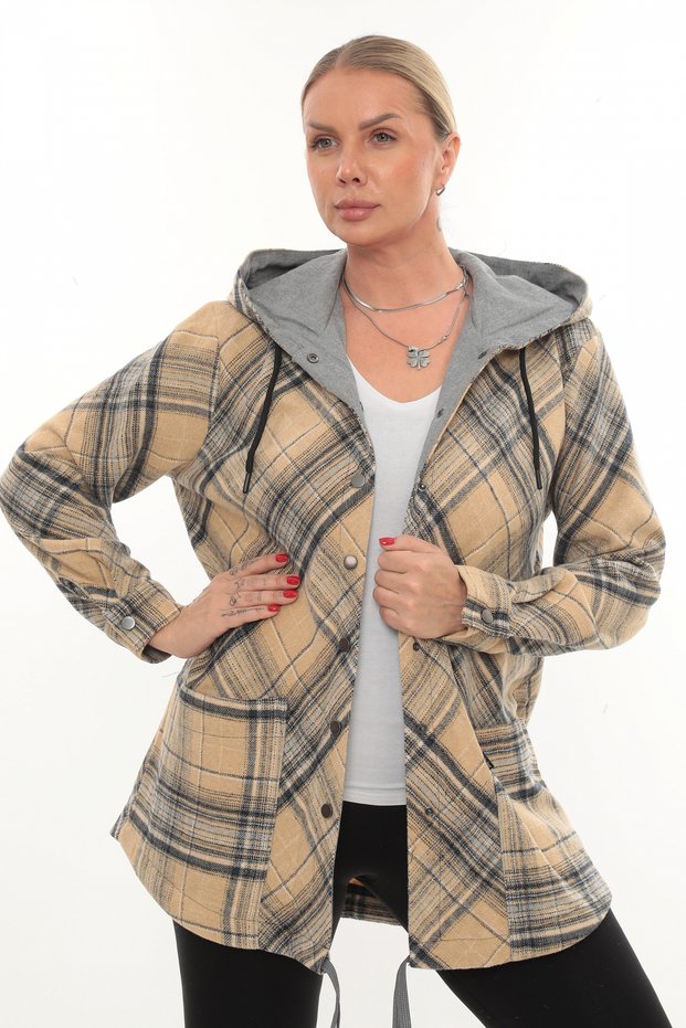 Plus Size Comfortable Fit Hooded Lumberjack Women's Shirt Cardigan