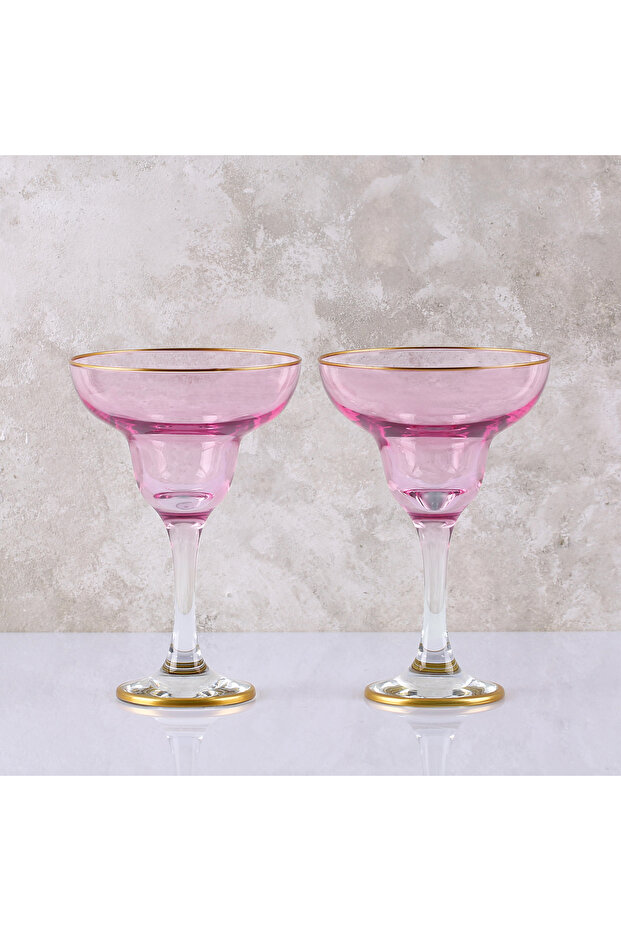 Pembe Margarita Ayaklı Koktey Kadehi & Bardağı 2’li Set - 2
