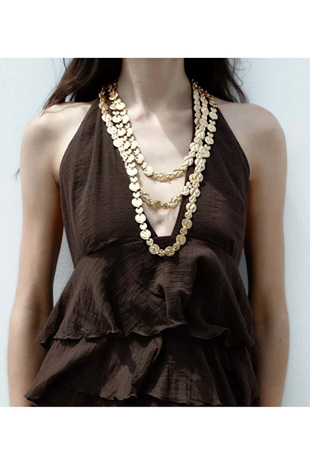 Marka Model Gold Üçlü Pul Kolye - 1